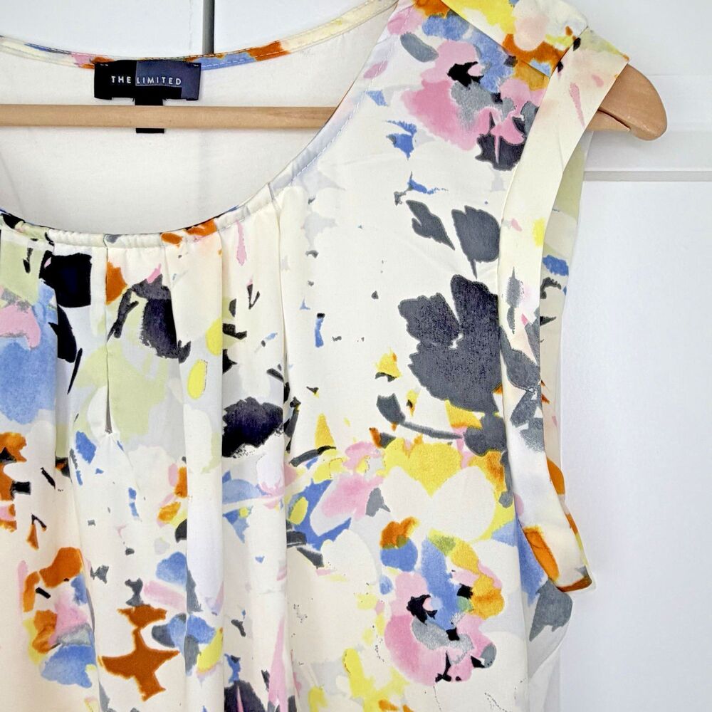 The Limited Women's Sleeveless Cream Floral Print Pleated Neck Top - Medium - Picture 5 of 9
